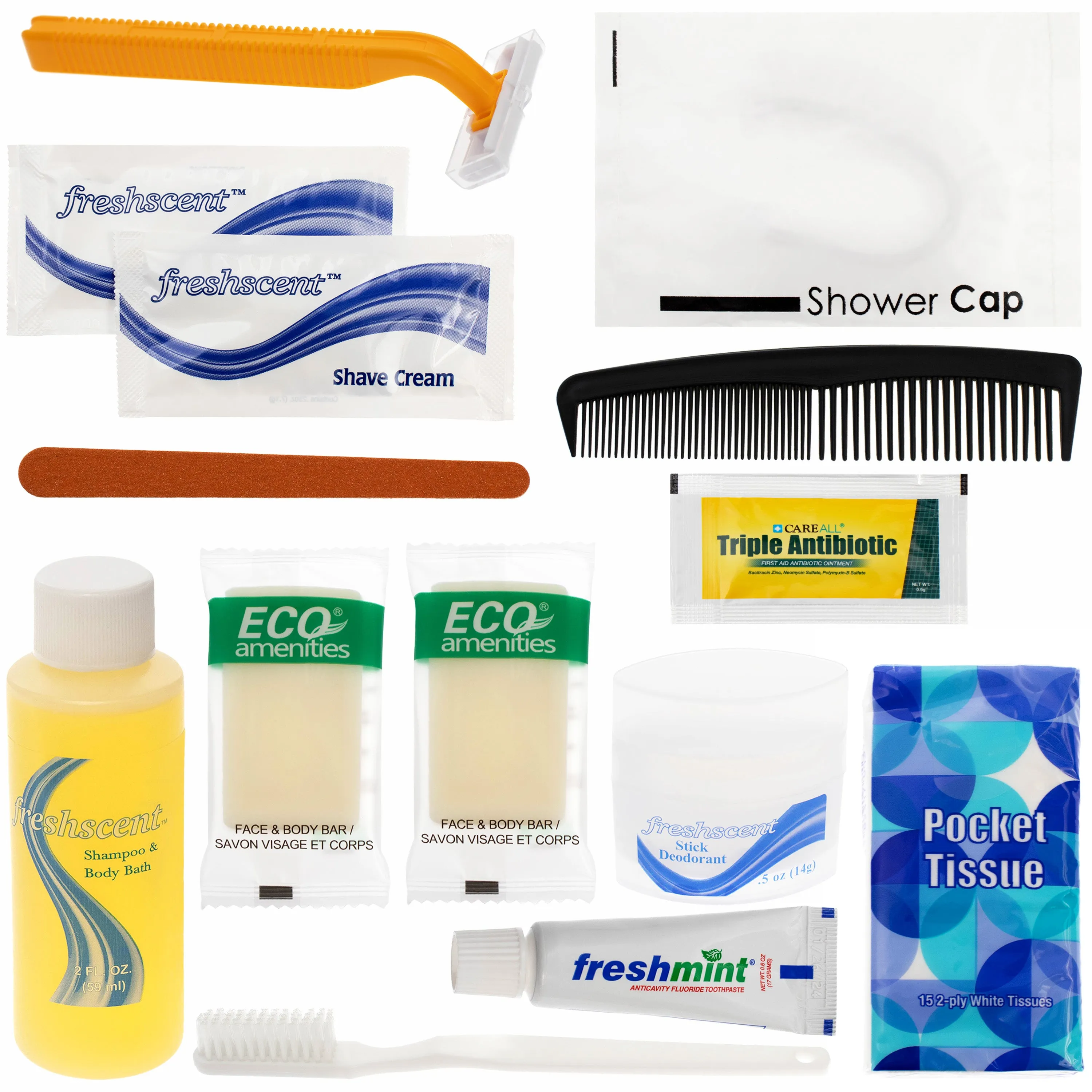 14 Piece Premium Wholesale Hygiene Kits - Bulk Toiletry Case of 24