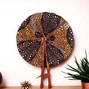 African Hand fan - Ankara print Hand fan - Yao - Yellow / green