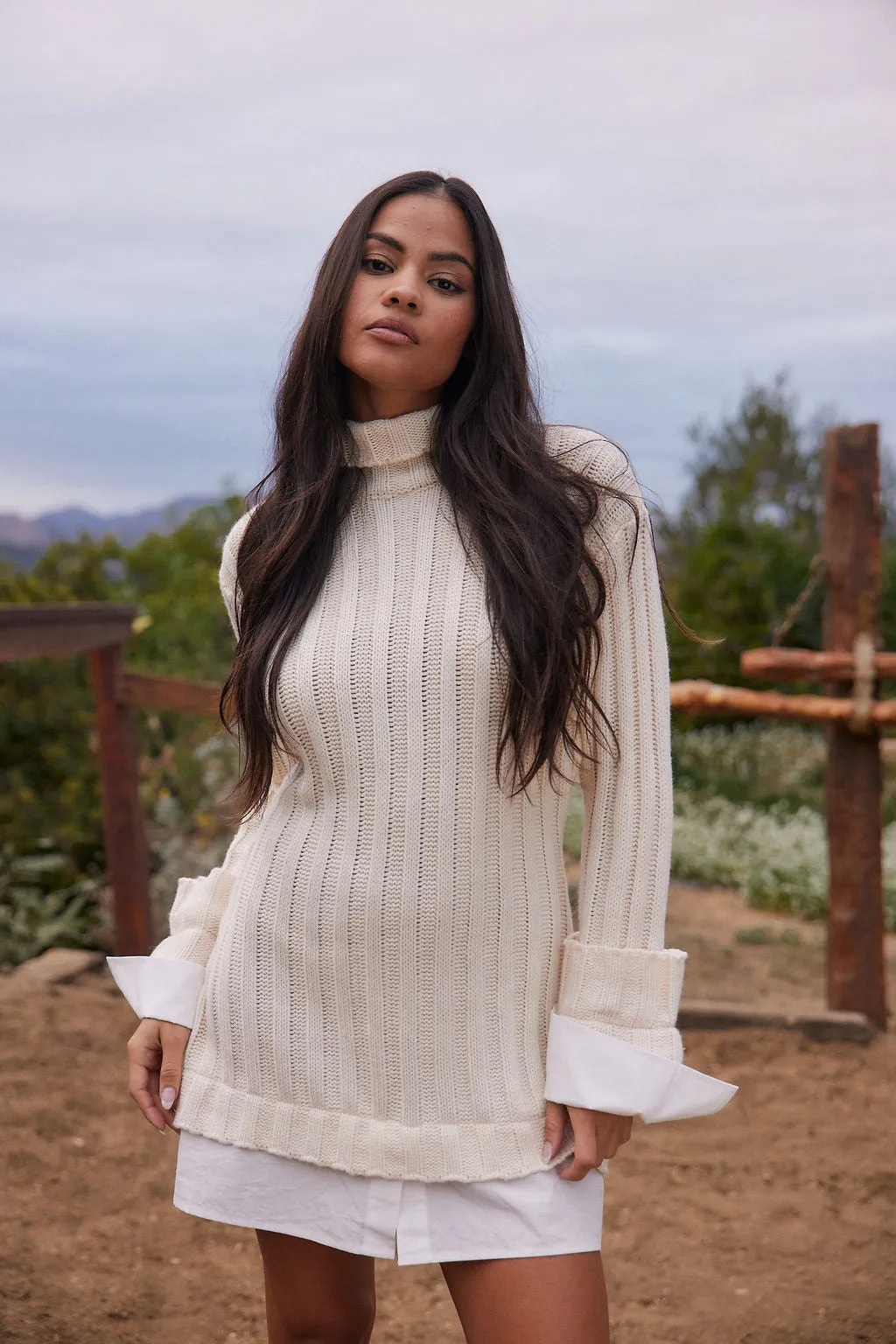 Allison White Long Sleeve Knit Mini Dress