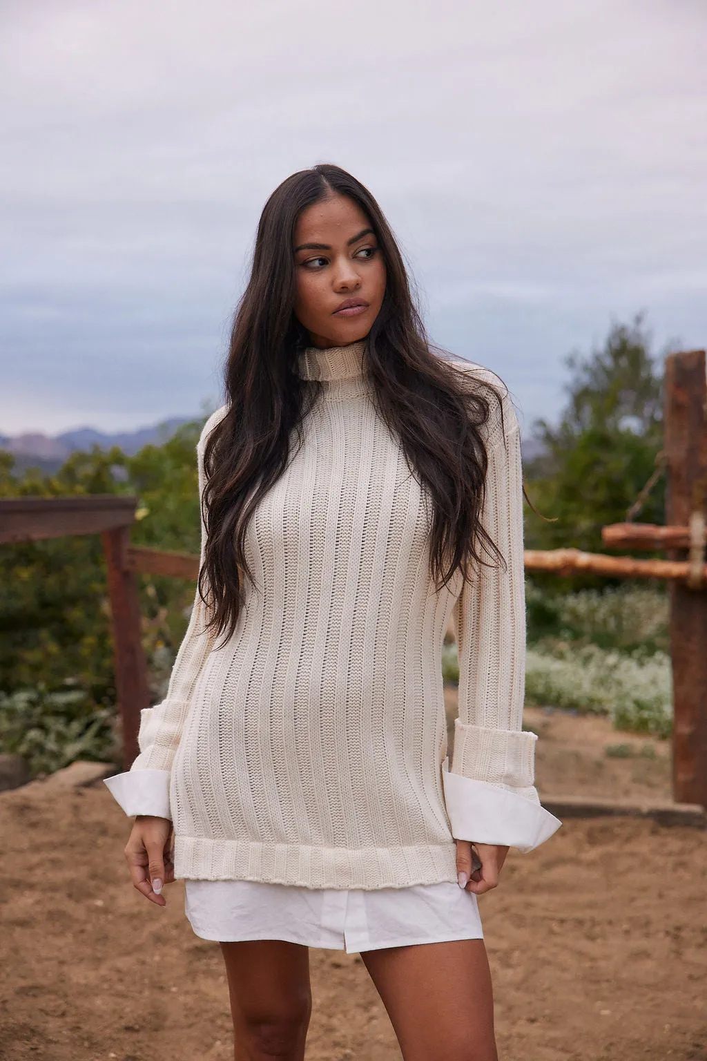 Allison White Long Sleeve Knit Mini Dress