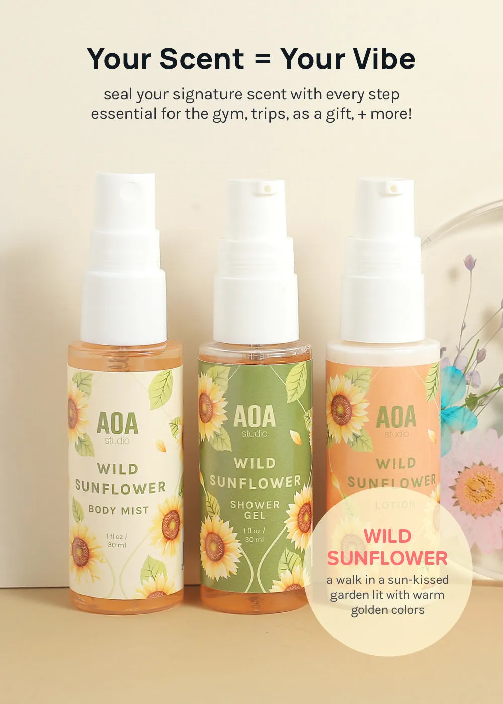 AOA Lotion, Shower Gel & Body Mist - Wild Sunflower