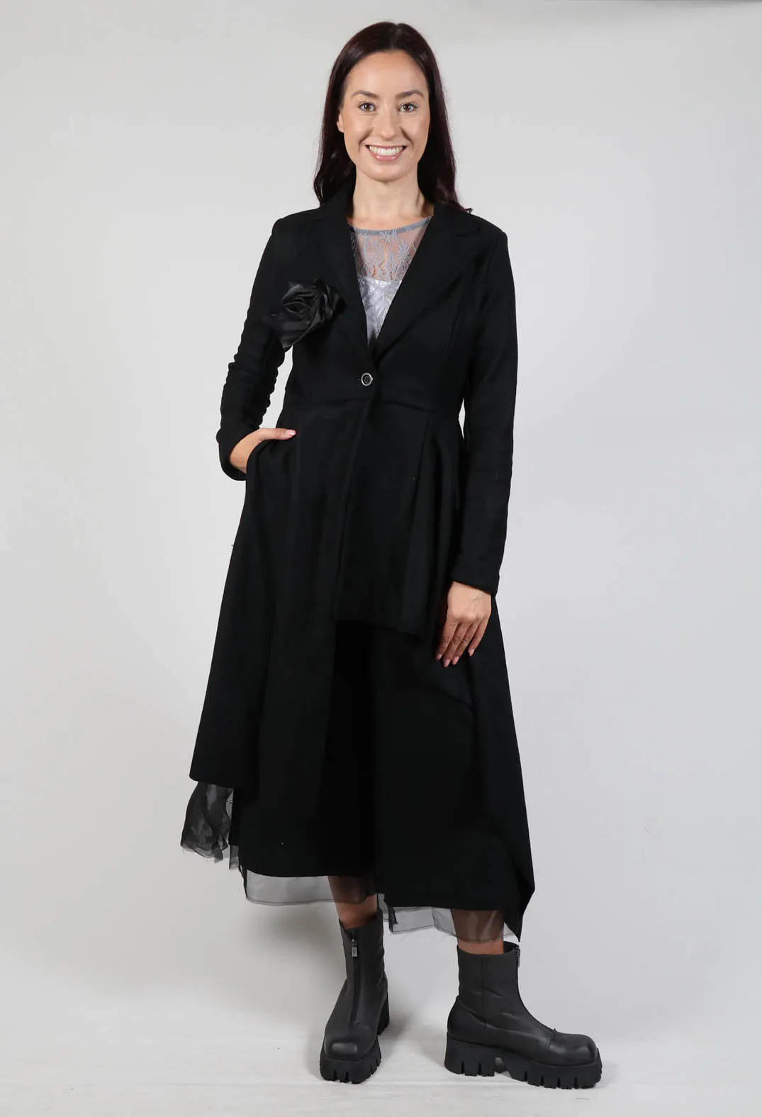 Asymmertic Coat in Organza Nero