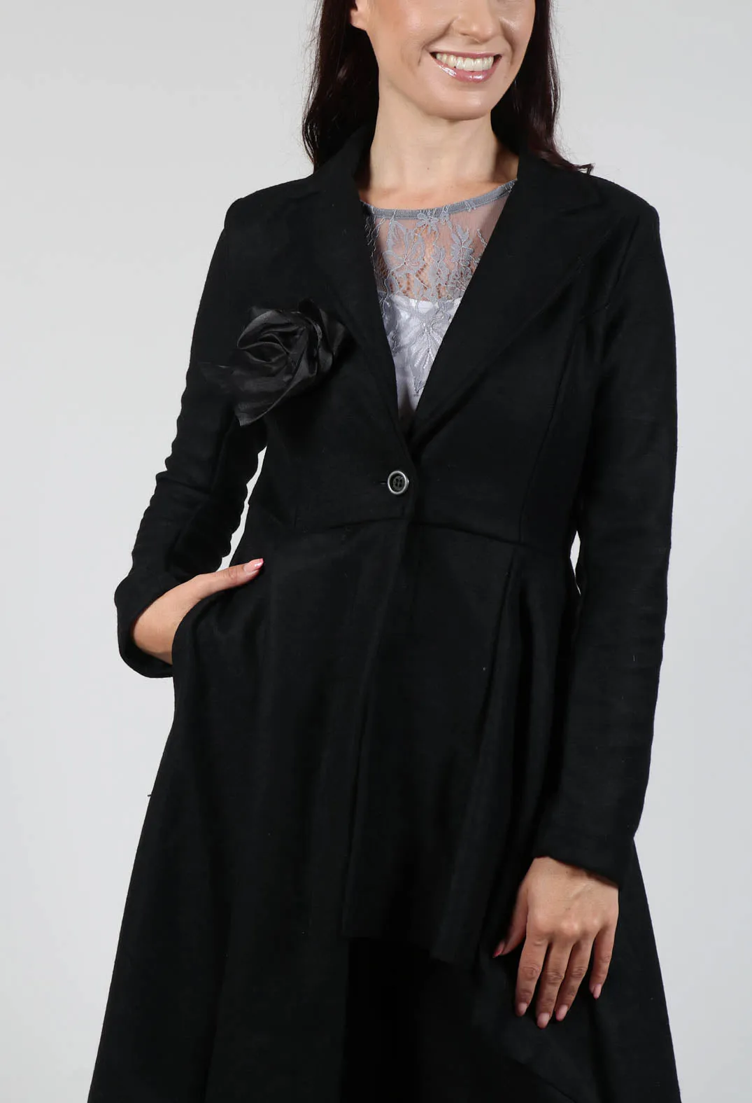 Asymmertic Coat in Organza Nero