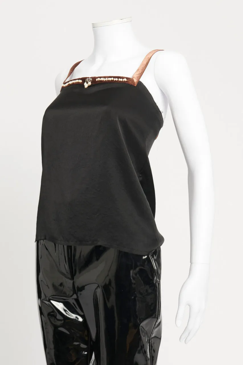 Black Acetate Blend Embellished Cami Top