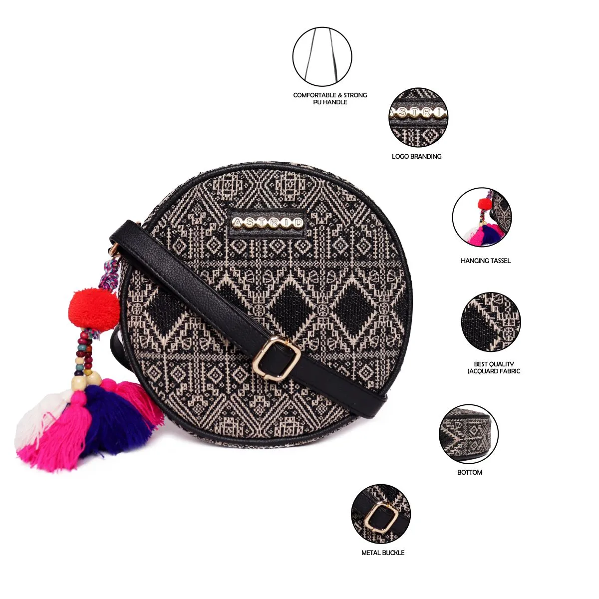 Black Colour Round Sling Bag