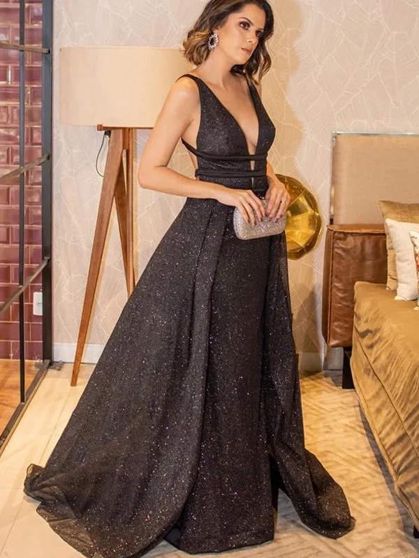 Black Sequin Backless Elegant Prom Dresses.PD00258