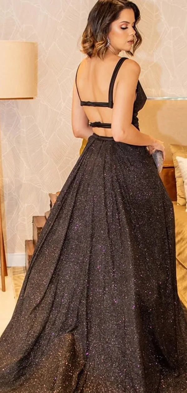 Black Sequin Backless Elegant Prom Dresses.PD00258