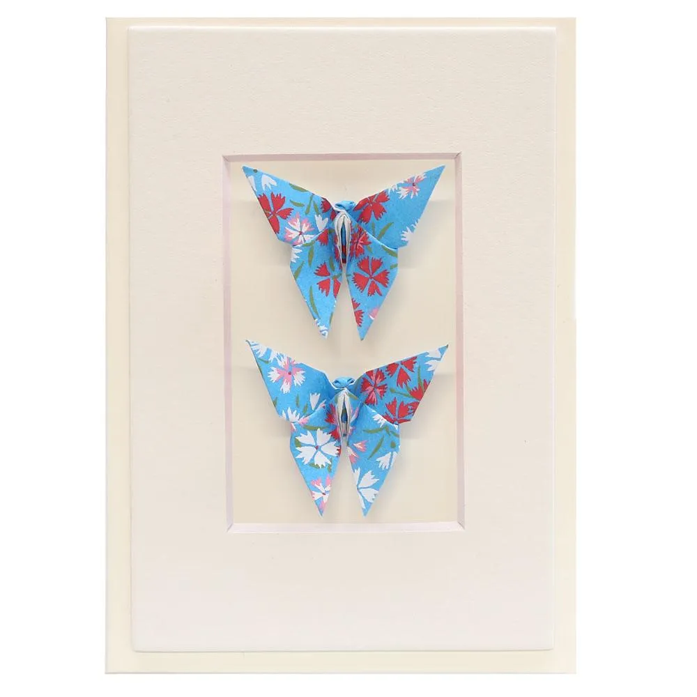 Card Twin Butterfly Little Flowers Blue