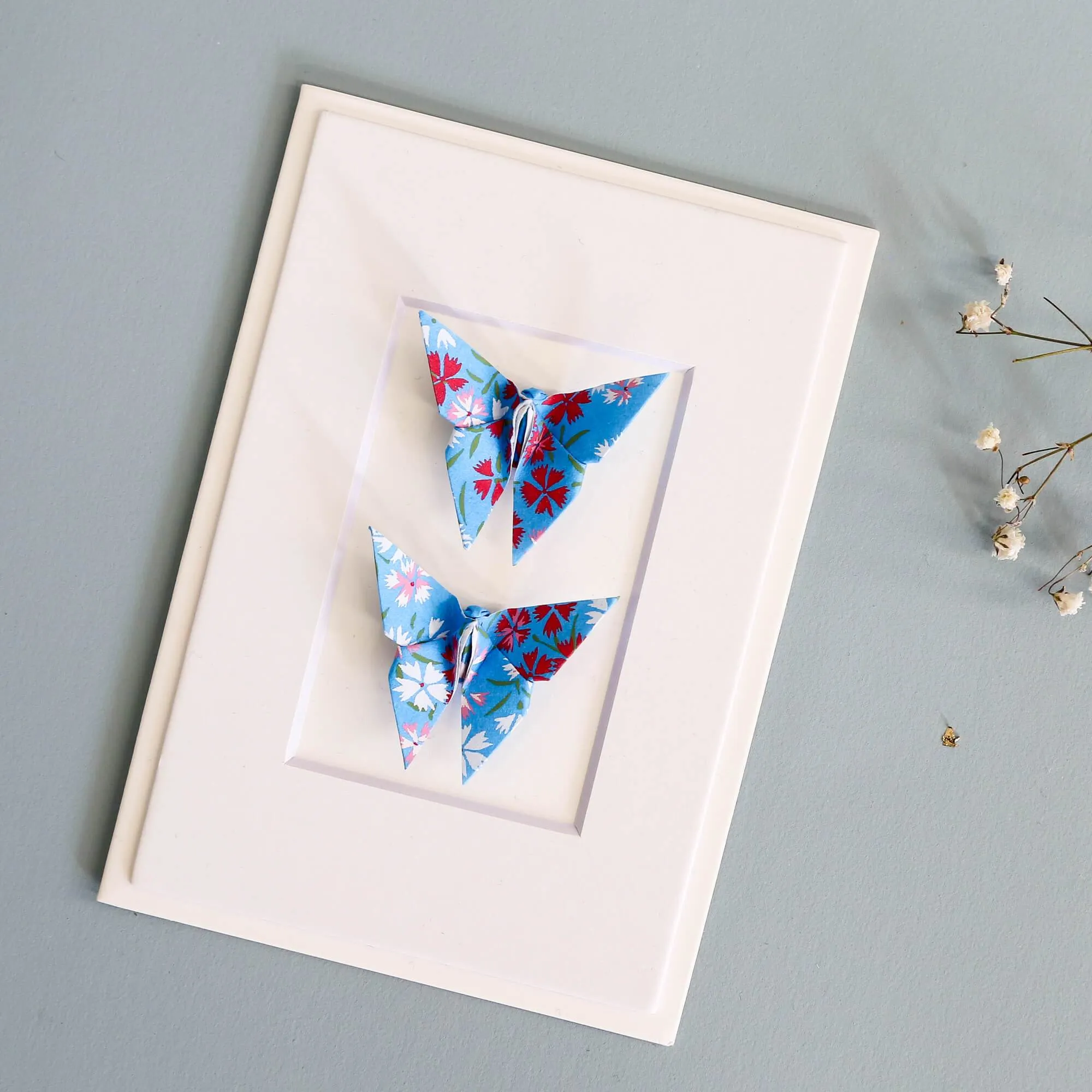 Card Twin Butterfly Little Flowers Blue