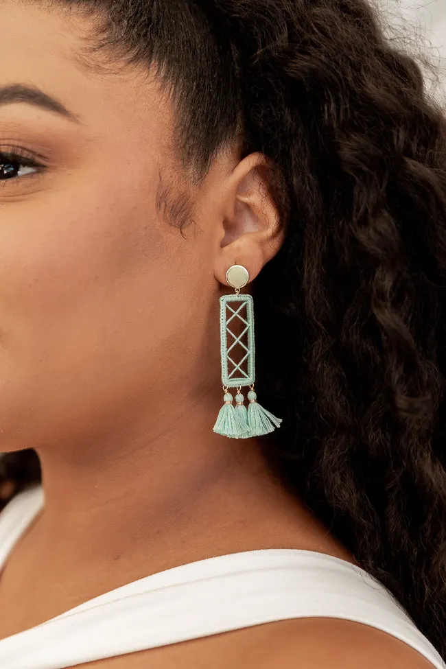 Confident Energy Mint Rectangle Fringe Earrings FINAL SALE