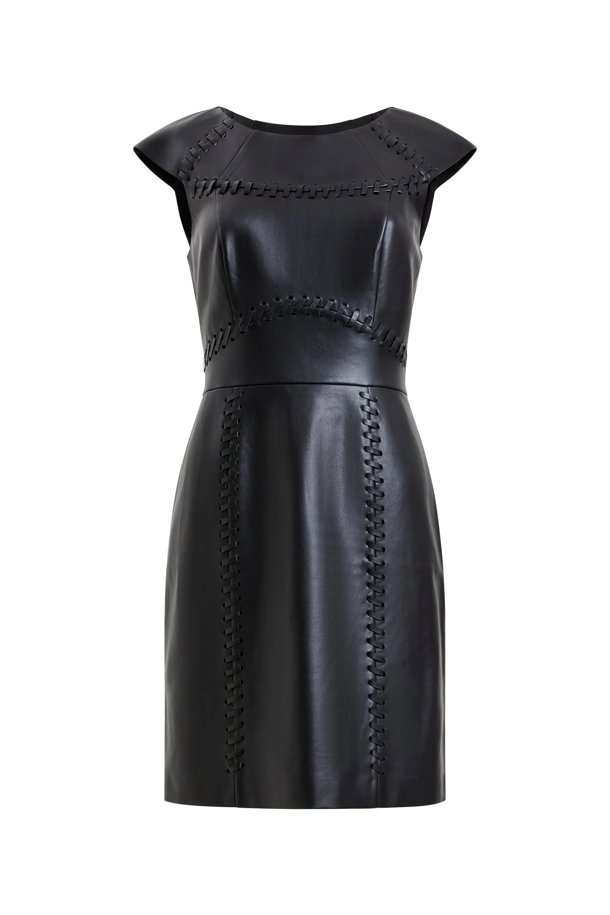 Crolenda Faux Leather Stitch Mini Dress