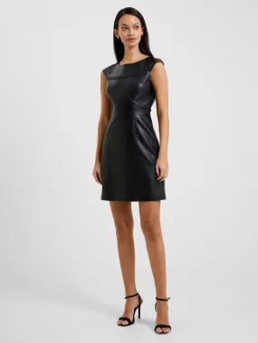 Crolenda Faux Leather Stitch Mini Dress