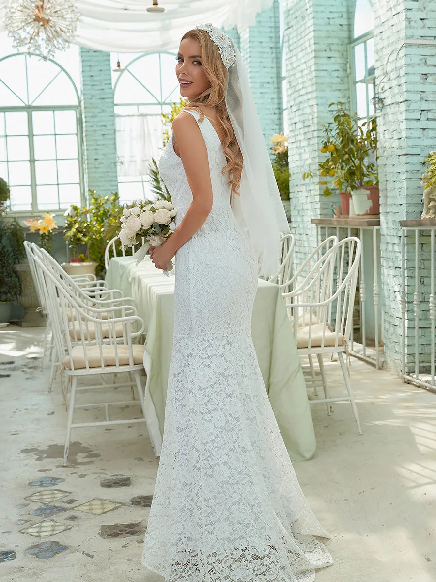 Dainty Deep V Neck Sleeveless Wholesale Lace Wedding Dress