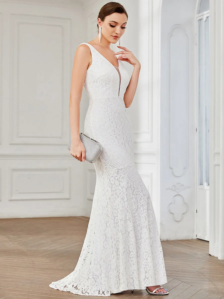 Dainty Deep V Neck Sleeveless Wholesale Lace Wedding Dress