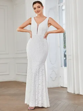 Dainty Deep V Neck Sleeveless Wholesale Lace Wedding Dress