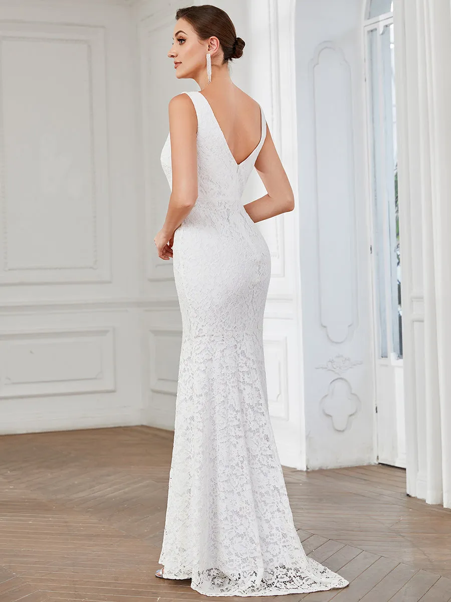 Dainty Deep V Neck Sleeveless Wholesale Lace Wedding Dress