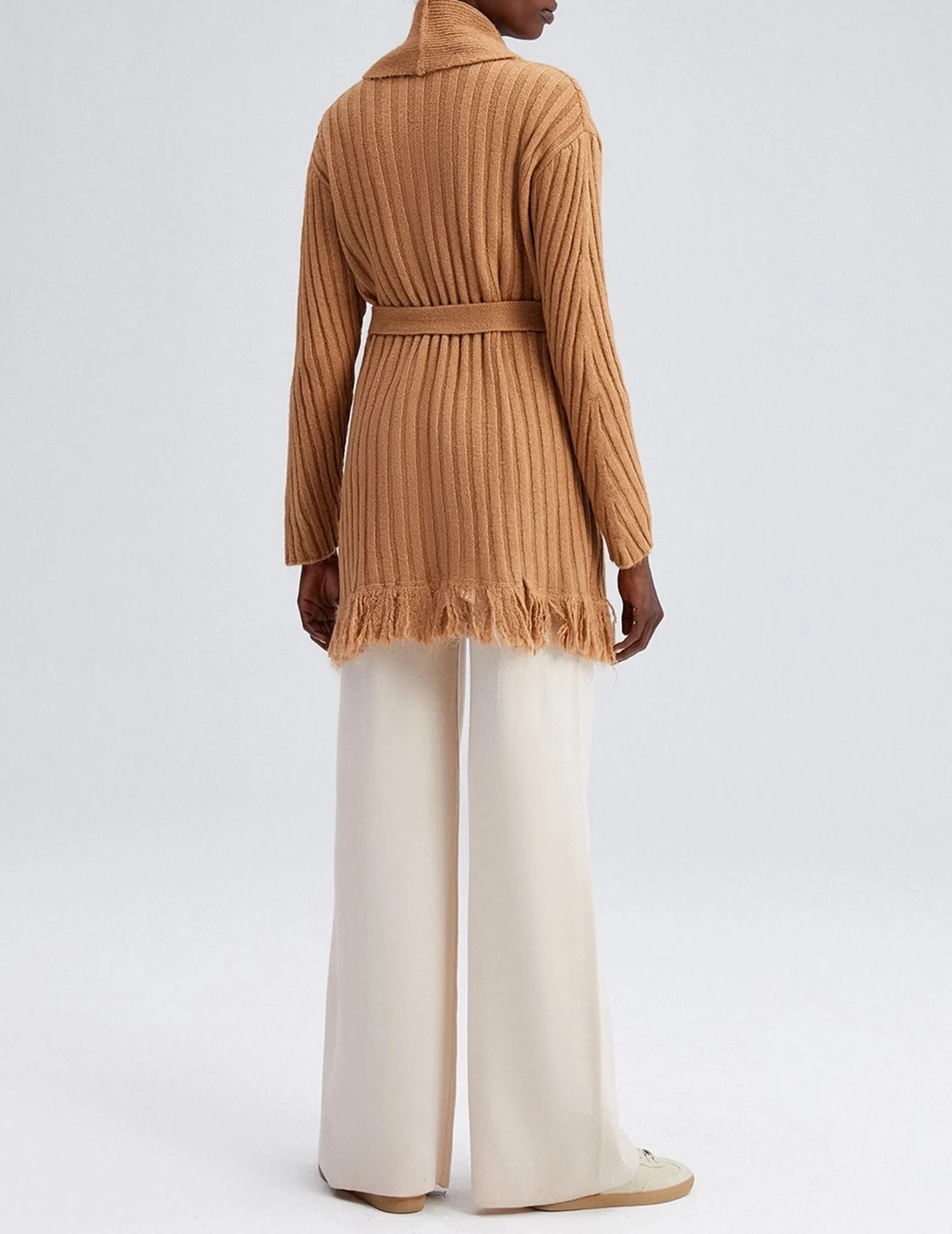 Dasha Cashew Belted Fringe Cardigan