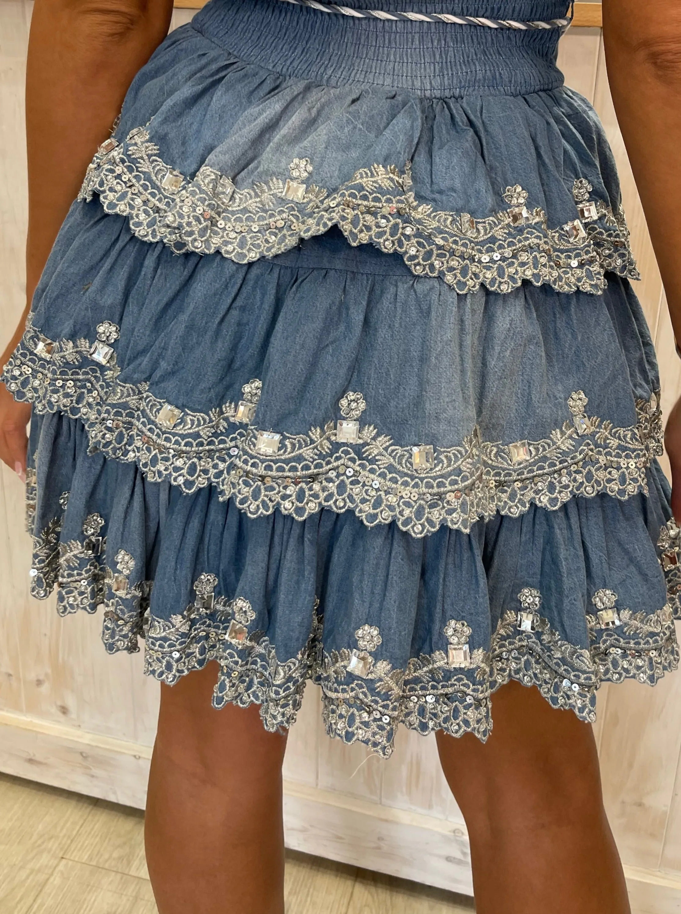 Denim Embellished Bandeau Dress Azure