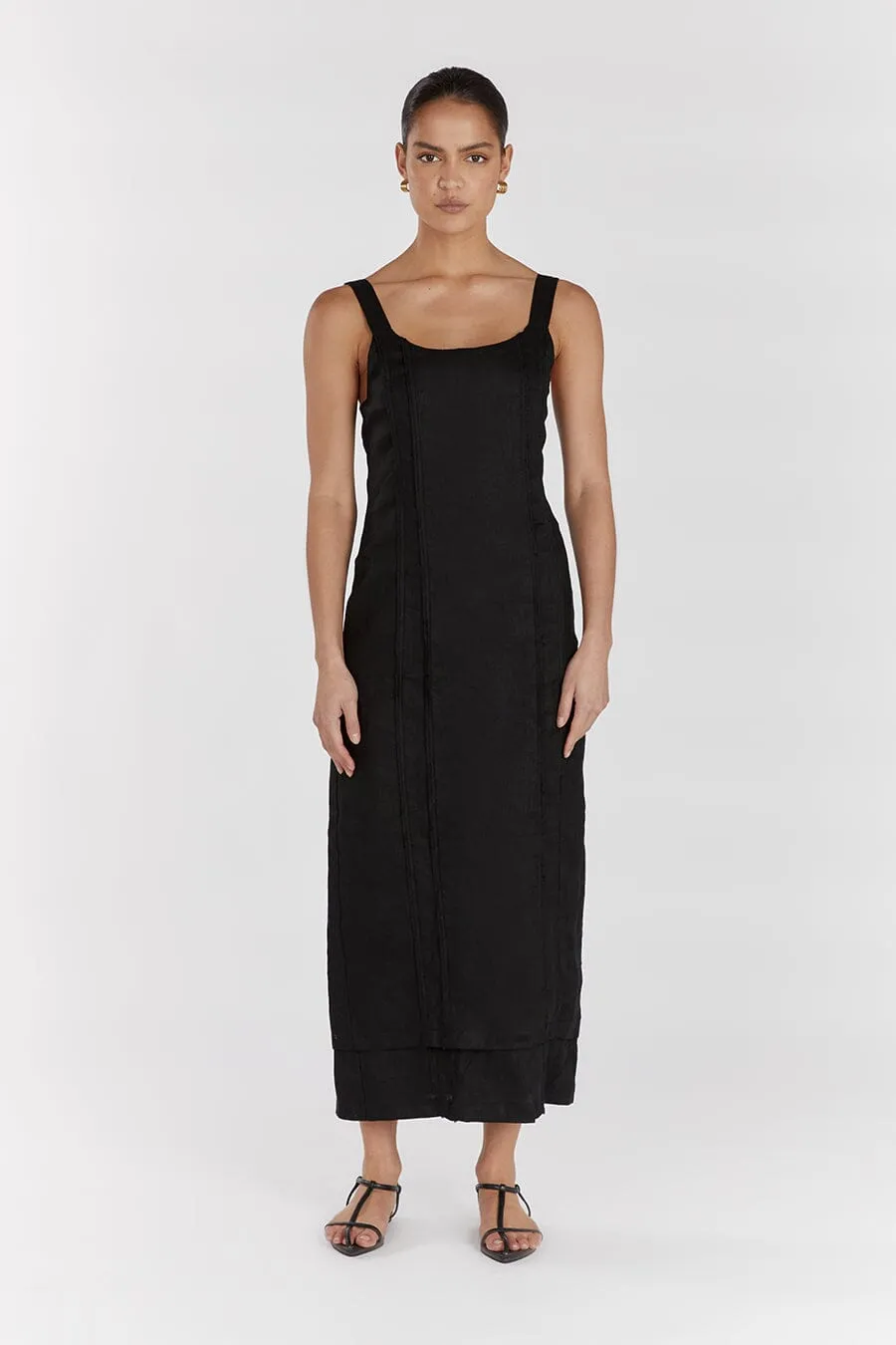 DULCE BLACK LINEN MIDI DRESS