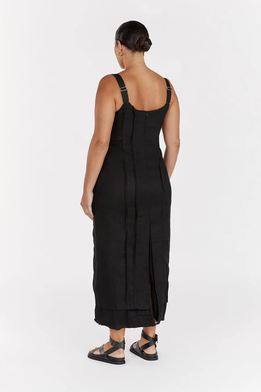 DULCE BLACK LINEN MIDI DRESS