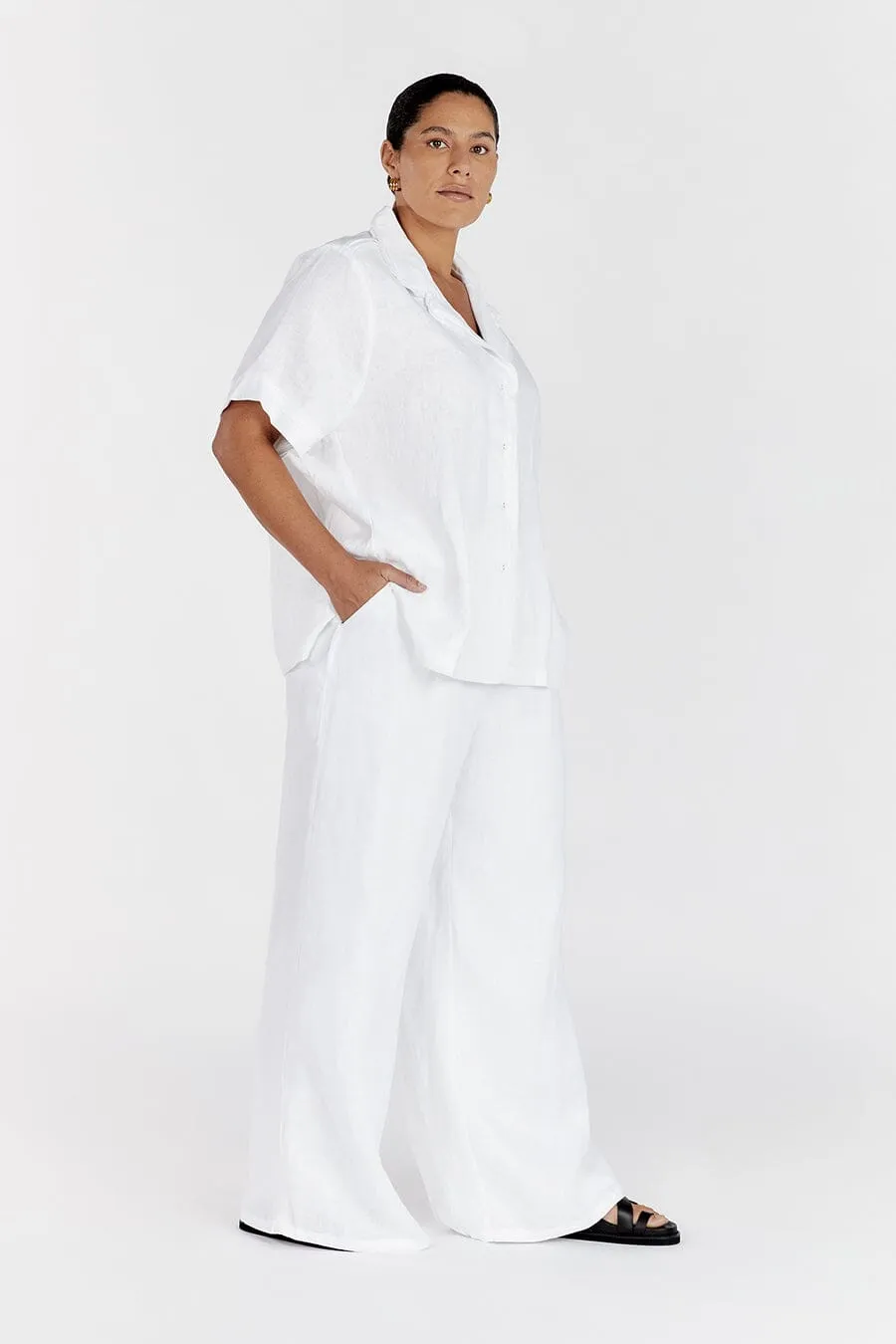 DULCE WHITE LINEN WIDE LEG PANT