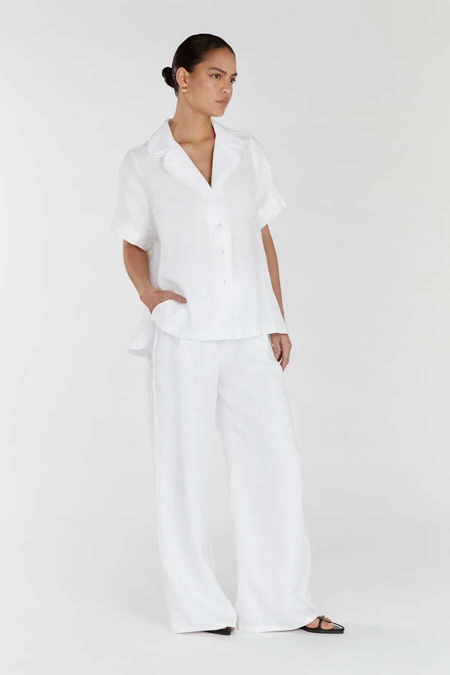 DULCE WHITE LINEN WIDE LEG PANT