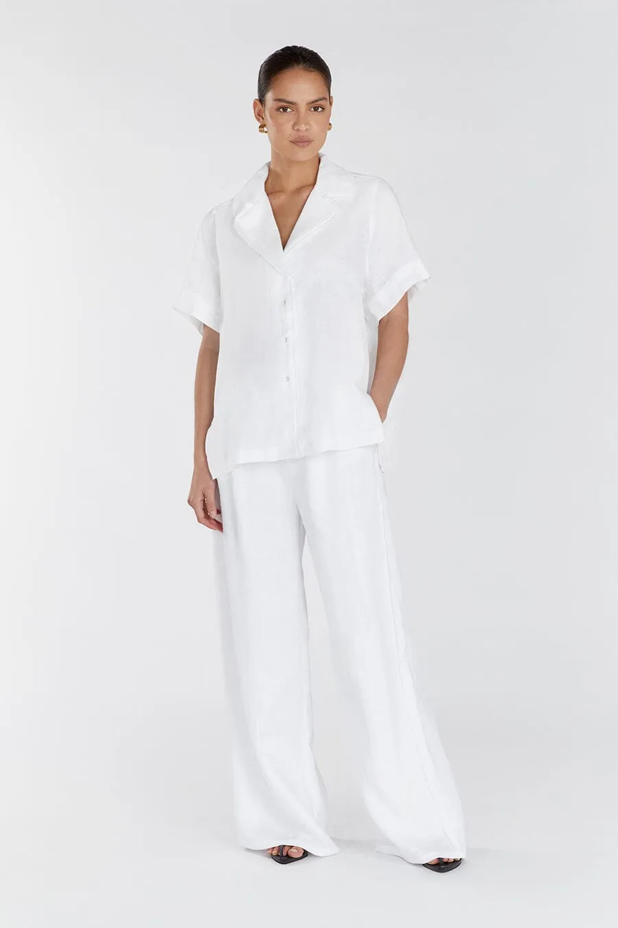 DULCE WHITE LINEN WIDE LEG PANT