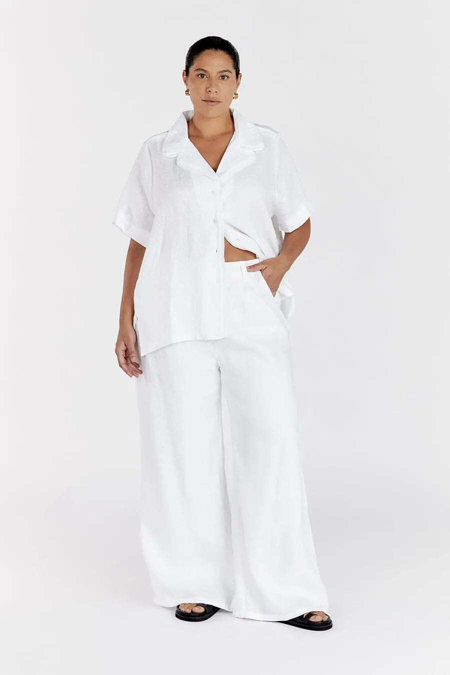 DULCE WHITE LINEN WIDE LEG PANT