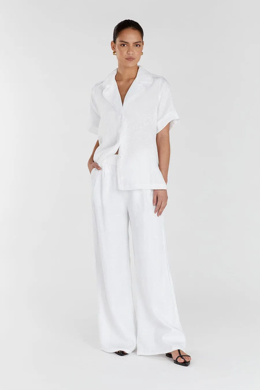 DULCE WHITE LINEN WIDE LEG PANT