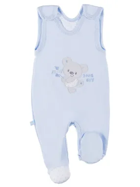 Early Baby Footed Dungarees, Embroidered Bear Design - Blue