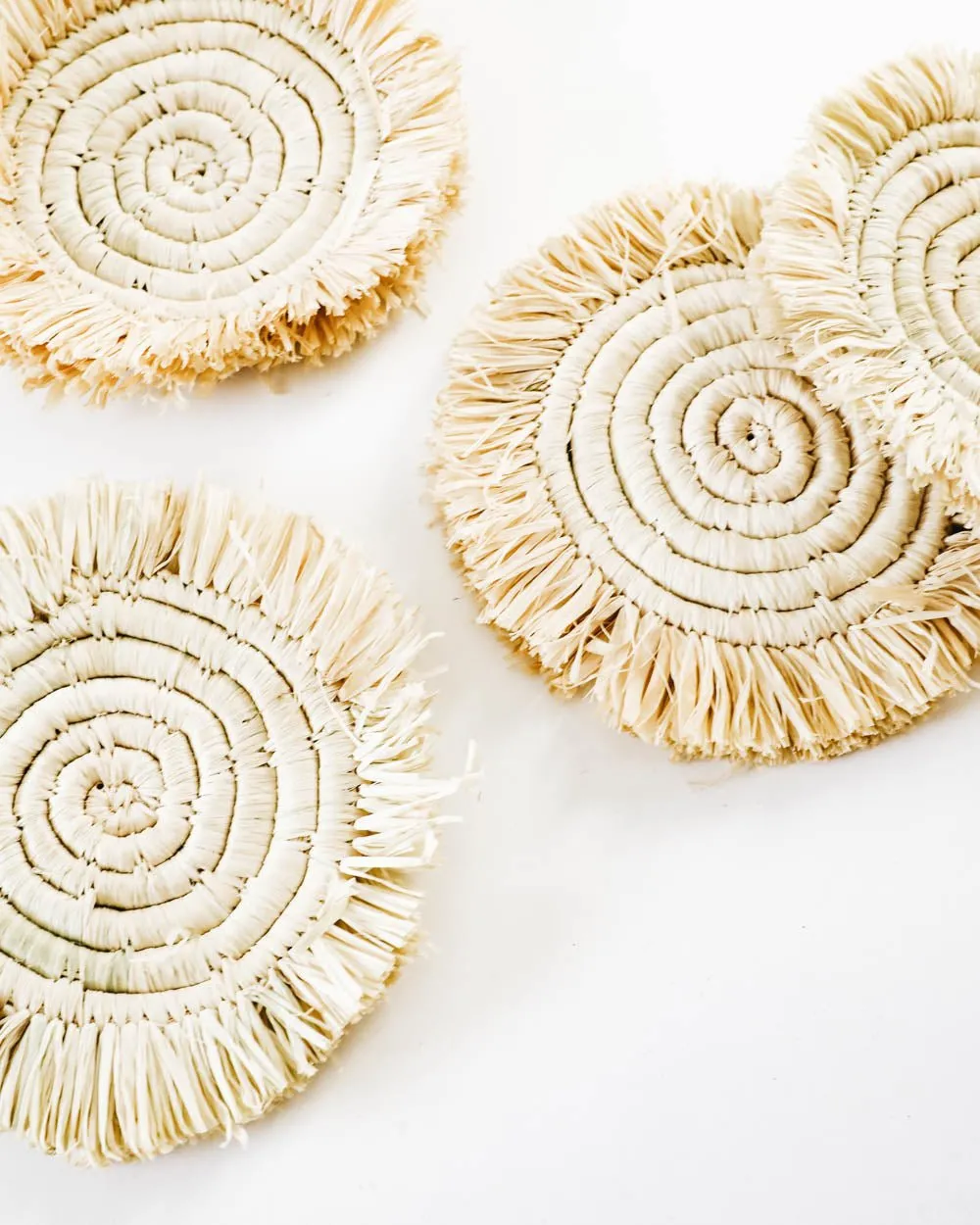 Edlyn Fringed Raffia Coasters - Natural