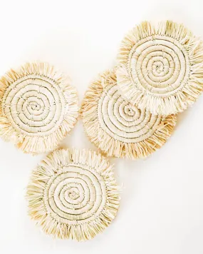 Edlyn Fringed Raffia Coasters - Natural