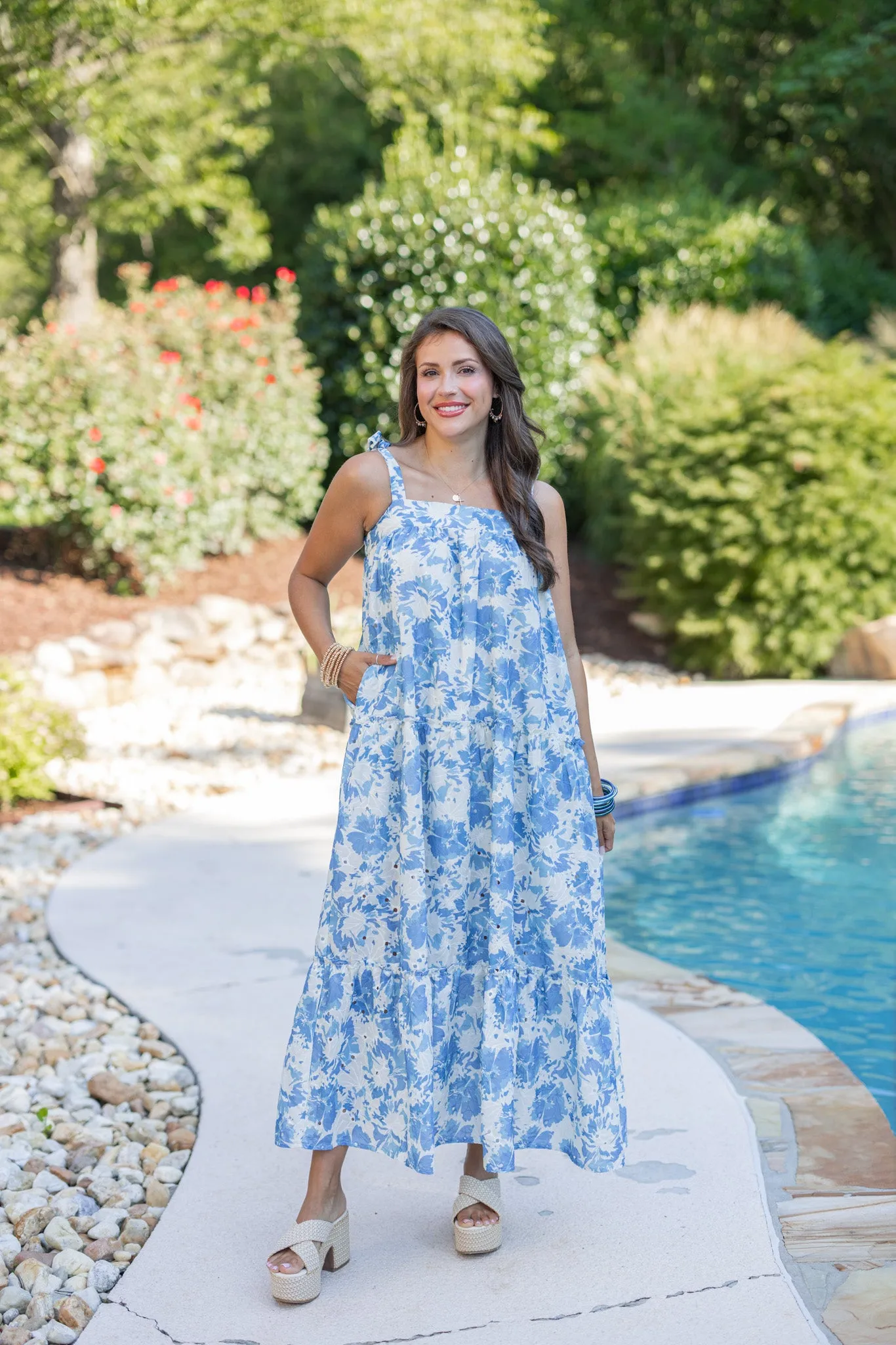 Floral Glam Blue Maxi Dress