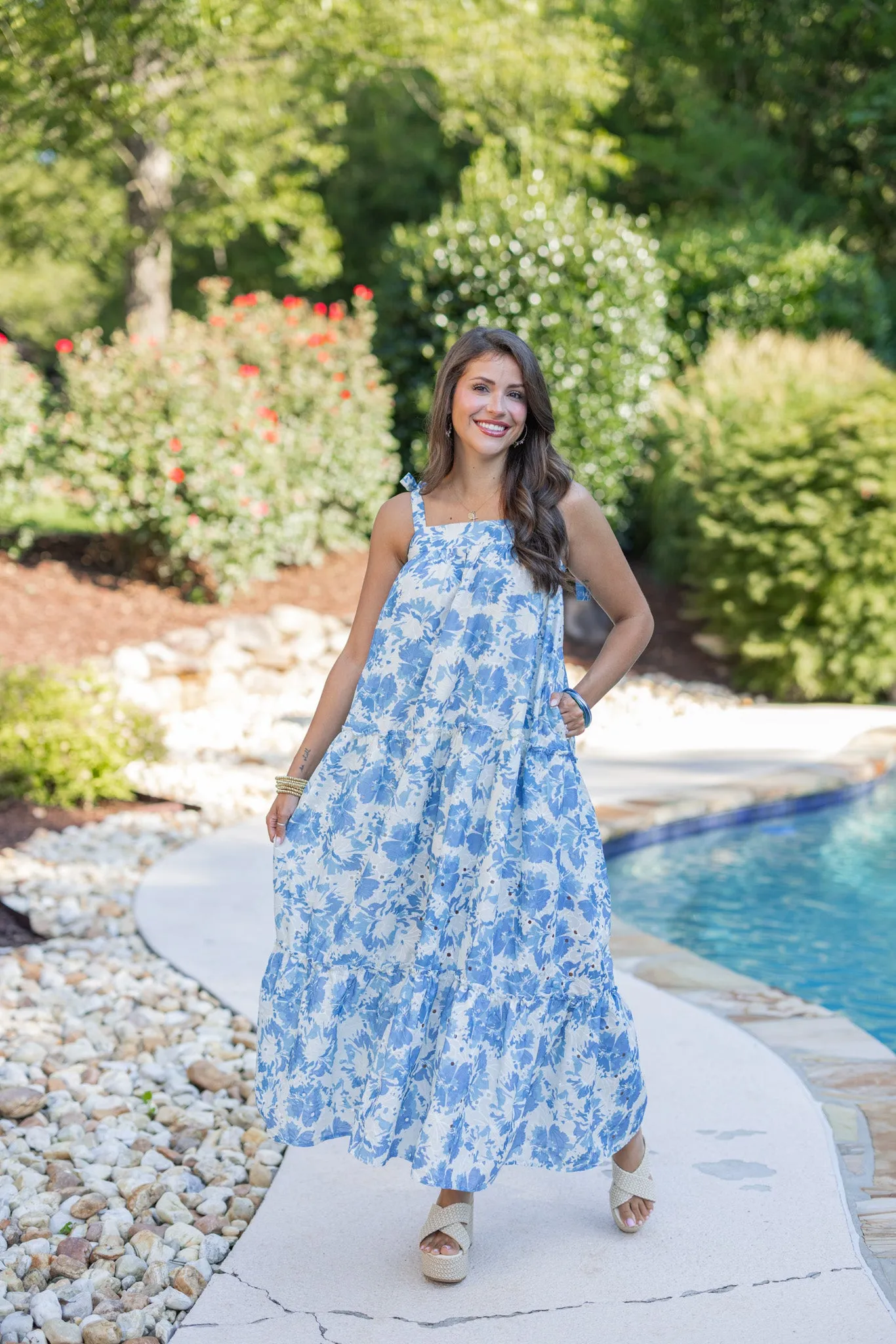 Floral Glam Blue Maxi Dress