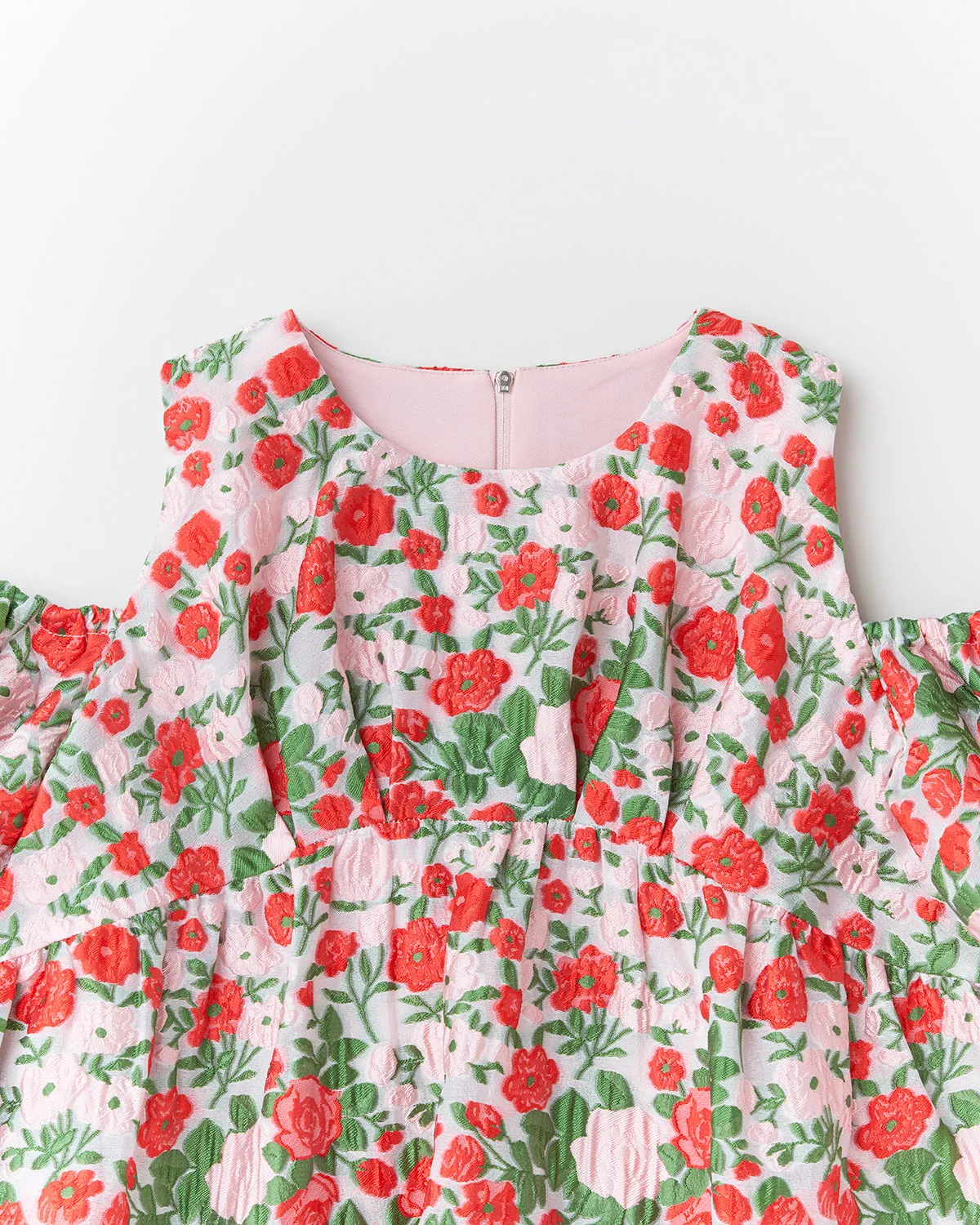 flower jacquard off shoulder dress