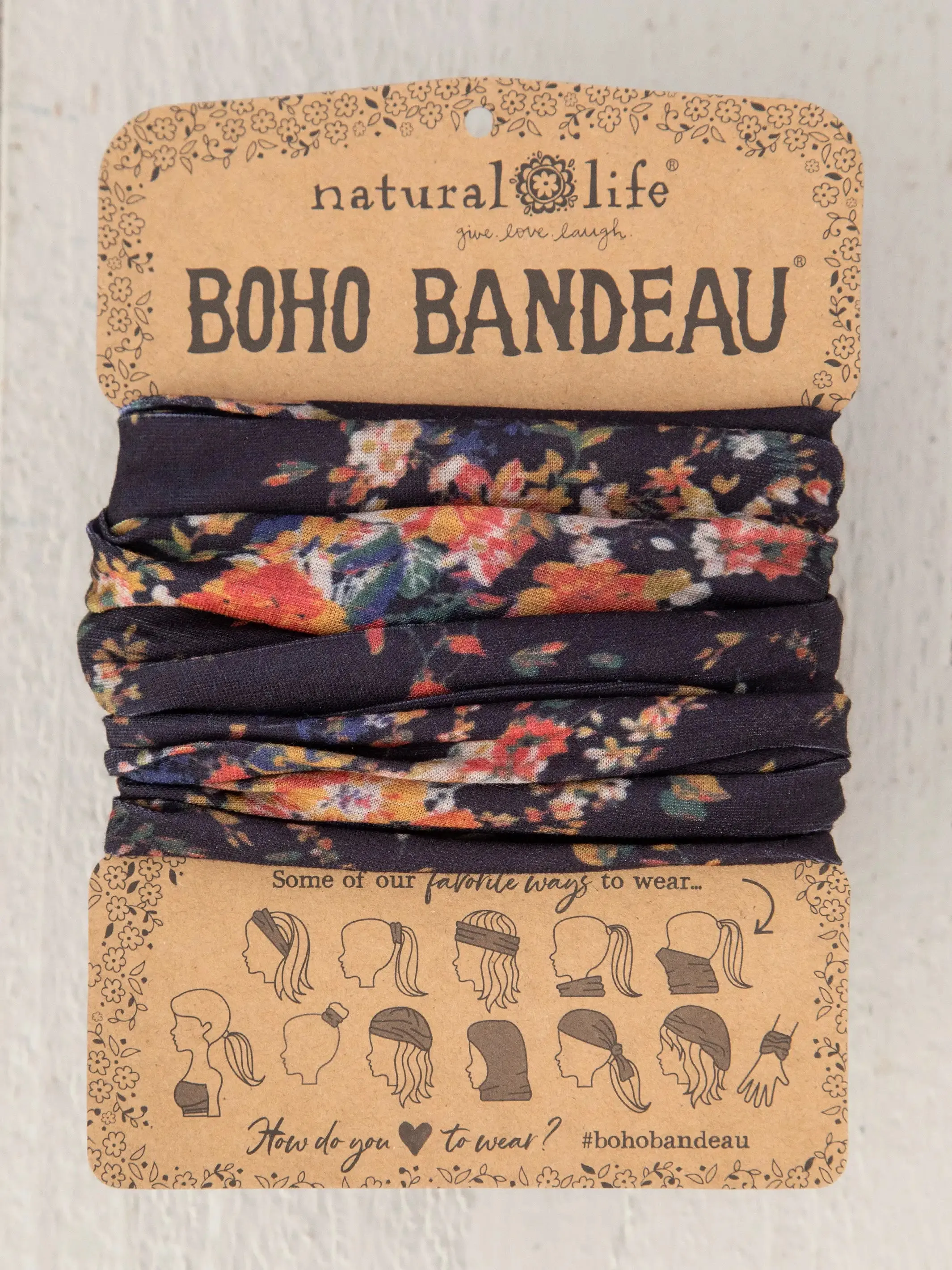 Full Boho Bandeau® Headband - Black Red Bouquets