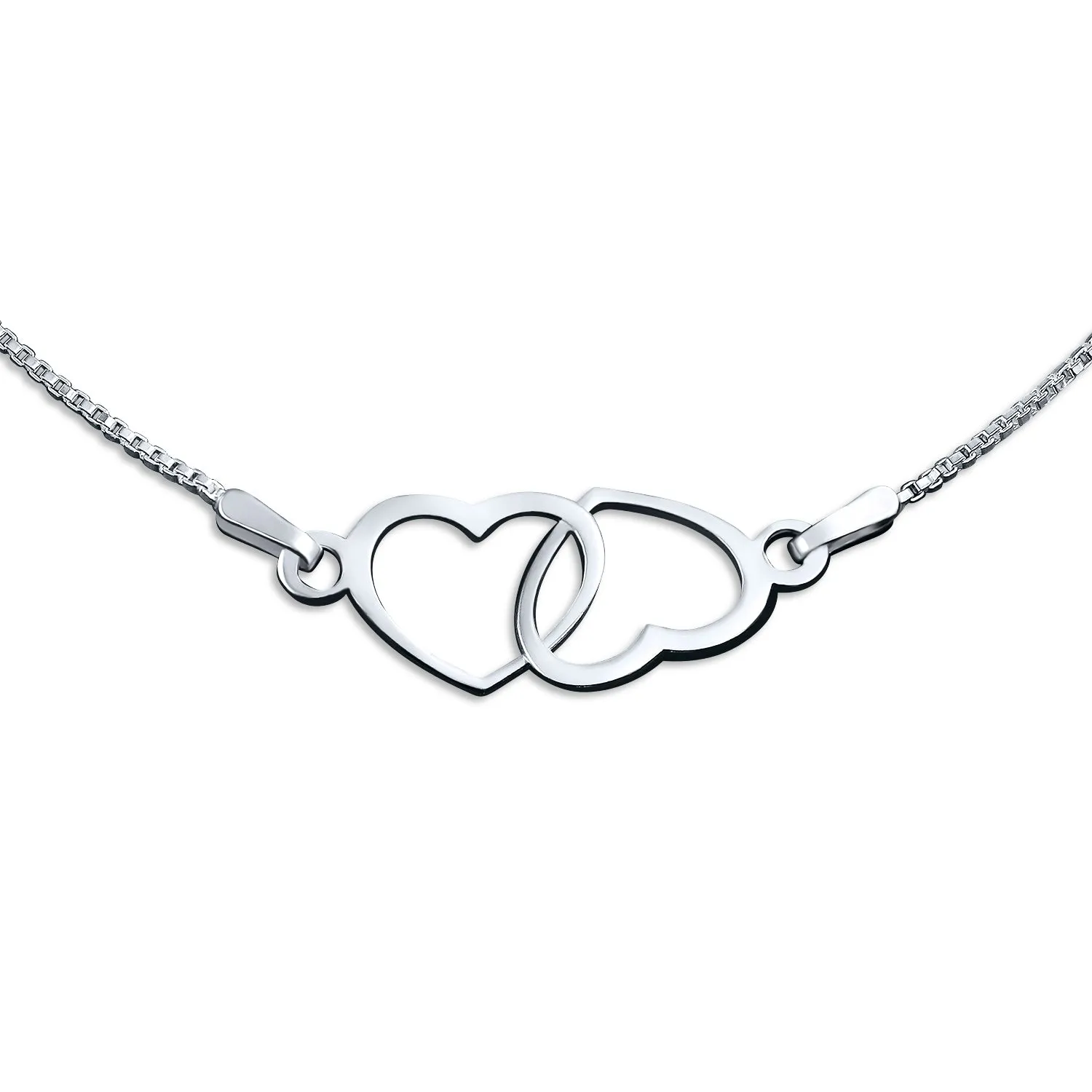 Interlocking Bow Hearts Anklet Ankle Bracelet .925 Sterling Silver