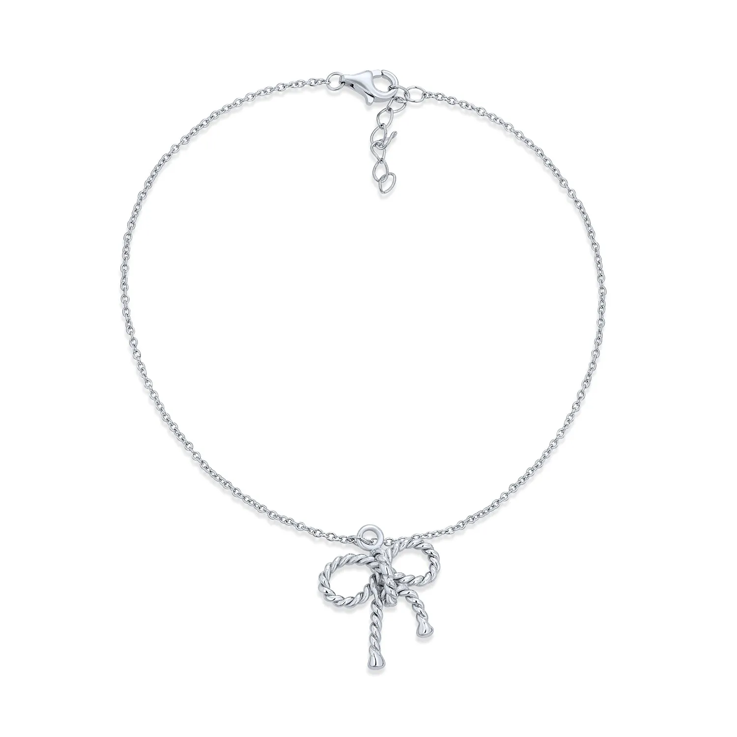 Interlocking Bow Hearts Anklet Ankle Bracelet .925 Sterling Silver