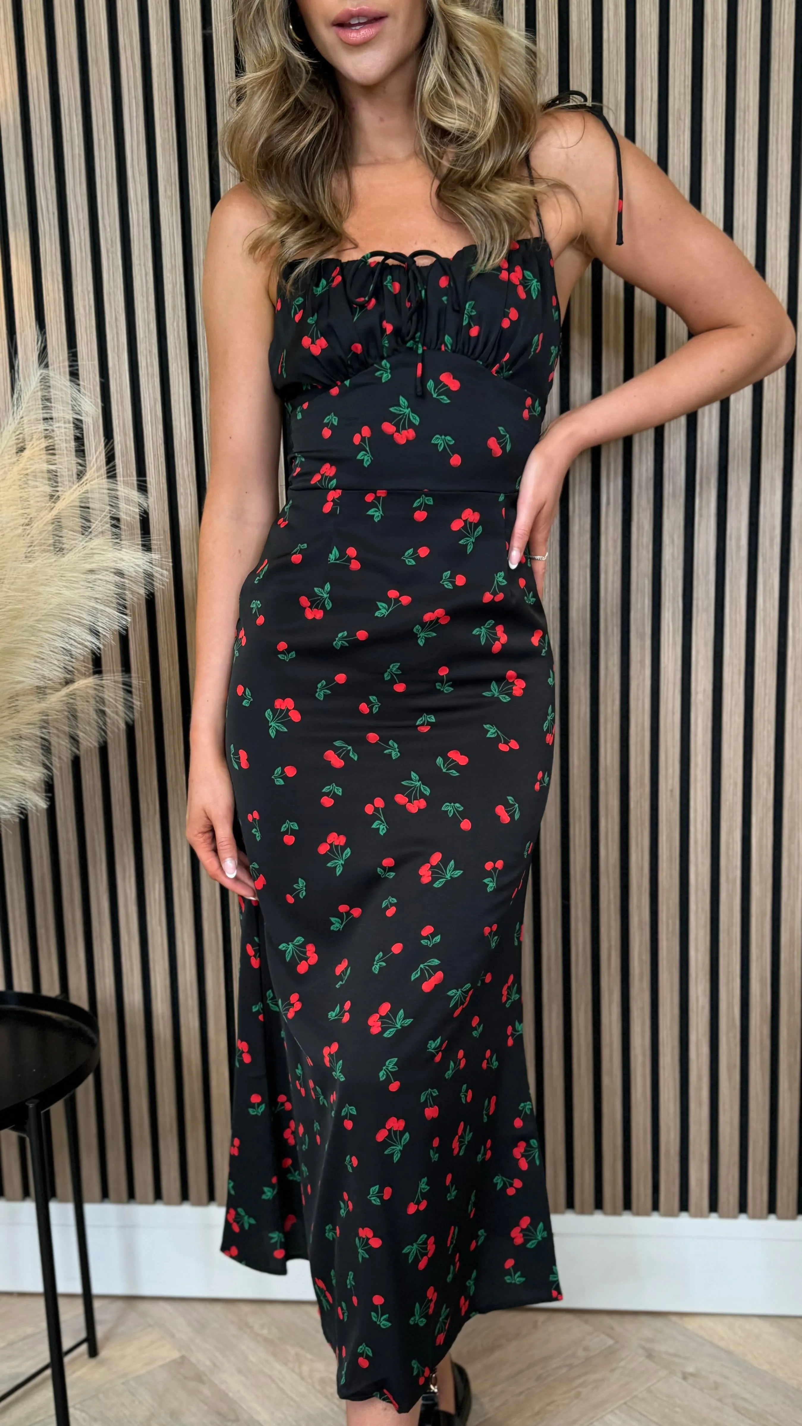 Kensley Black Cherry Printed Midi Dress