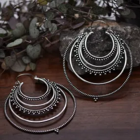 Large Tribal Hoops Earrings  Silver