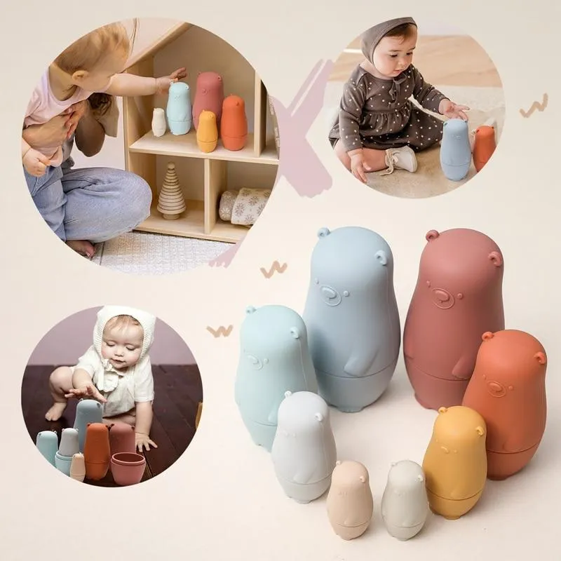 Little Bear Matryoshka Toys Montessori Toys Silicone Baby Teether  Silicone Russian Nesting Dolls Educational Toys Children Toys