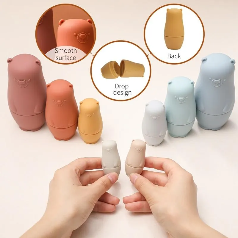 Little Bear Matryoshka Toys Montessori Toys Silicone Baby Teether  Silicone Russian Nesting Dolls Educational Toys Children Toys