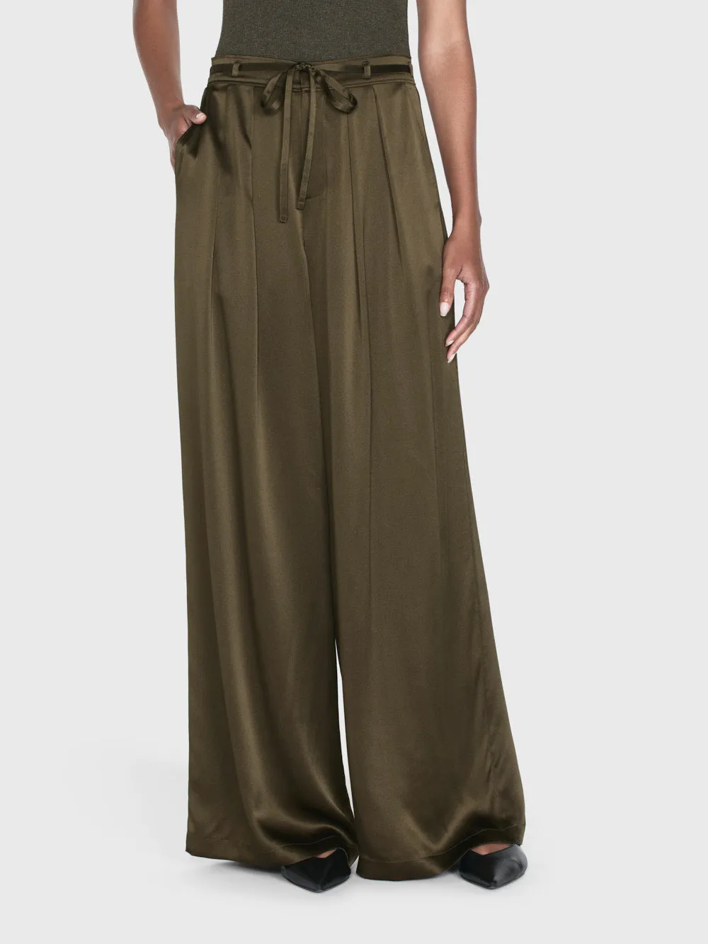 Long Silk Trouser -- Rich Military