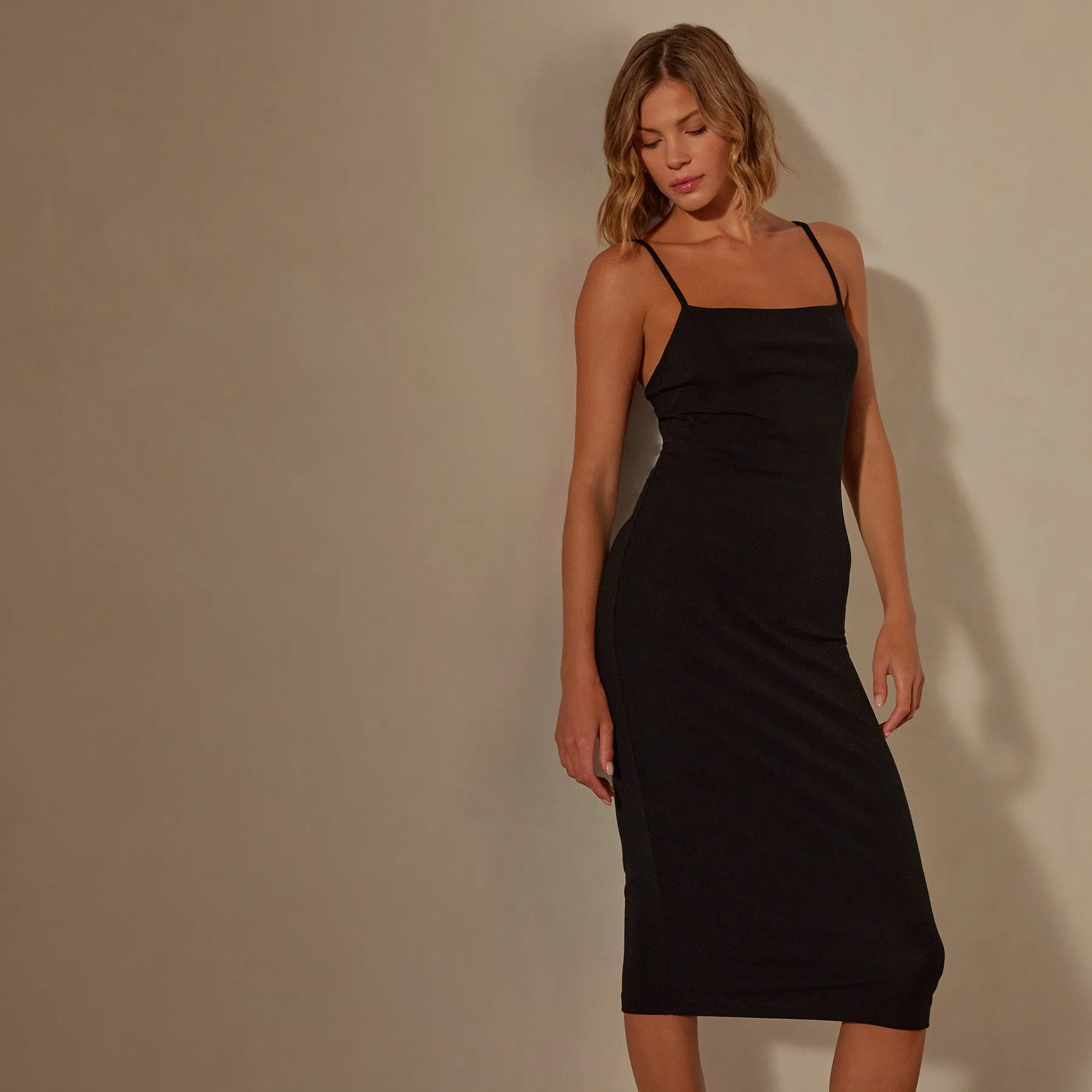 Lotus Rib Cami Dress - Black