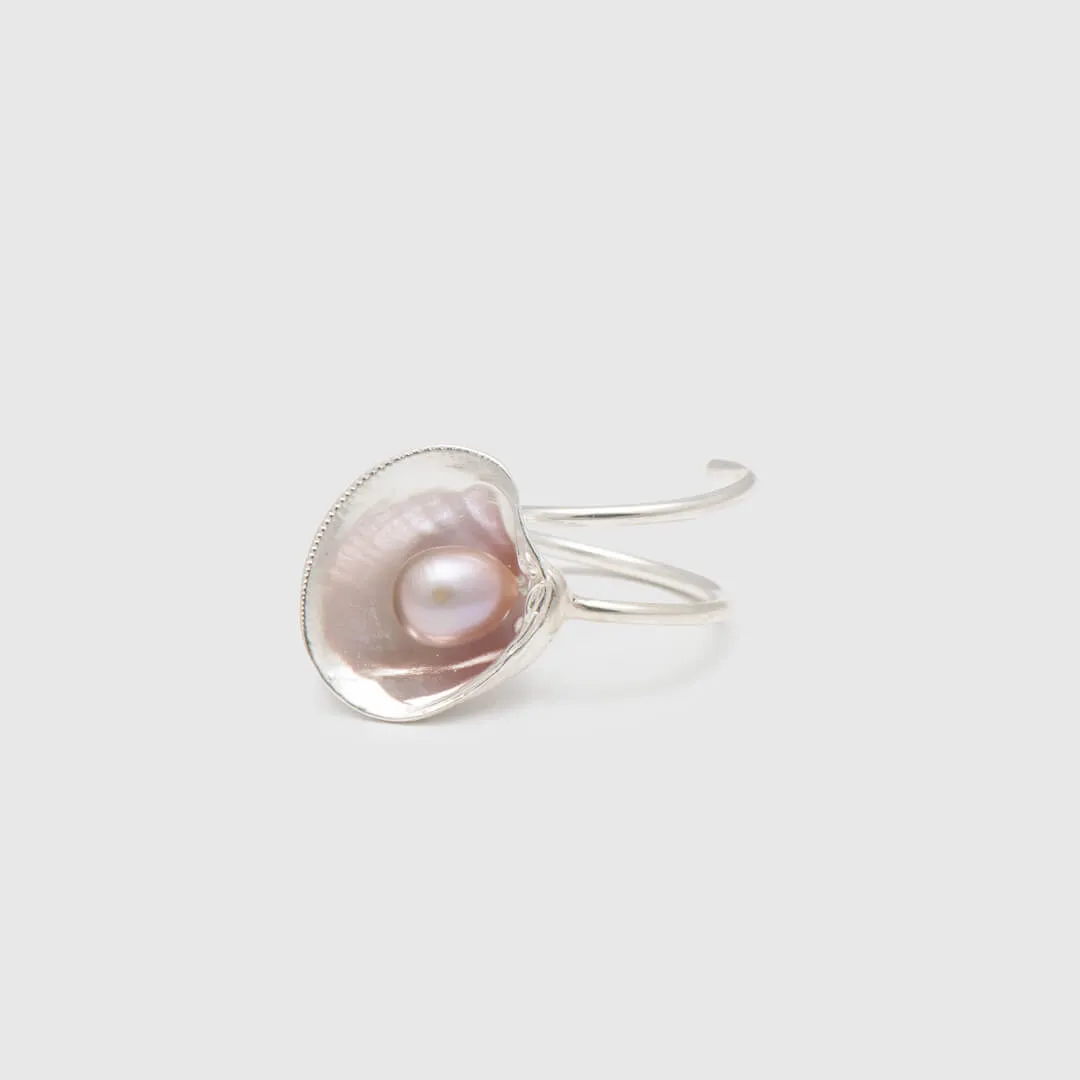 Master clam with big pearl - adjustable ring - silver 925