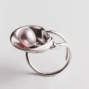 Master clam with big pearl - adjustable ring - silver 925