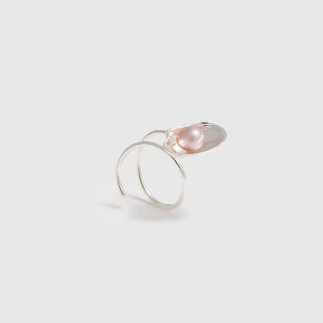 Master clam with big pearl - adjustable ring - silver 925