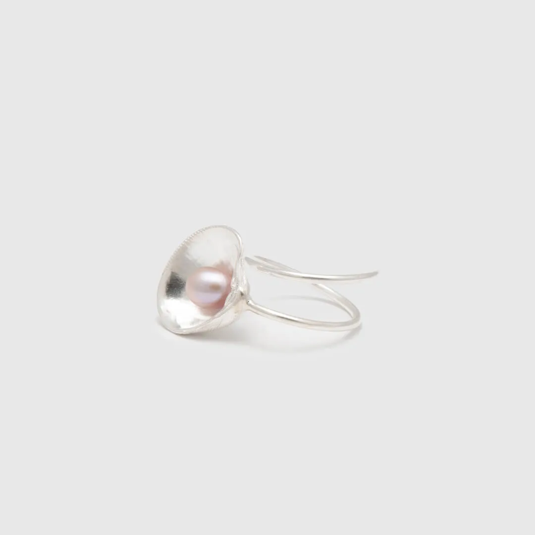 Master clam with big pearl - adjustable ring - silver 925