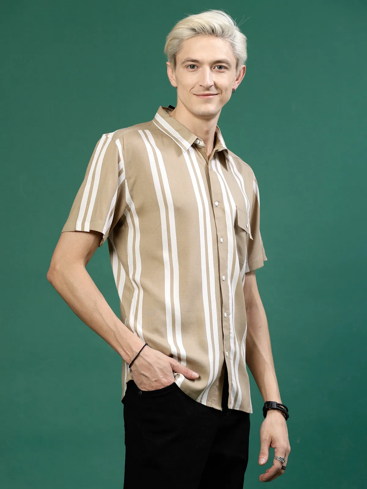 Men's Slim Fit Striped Rayon Shirt