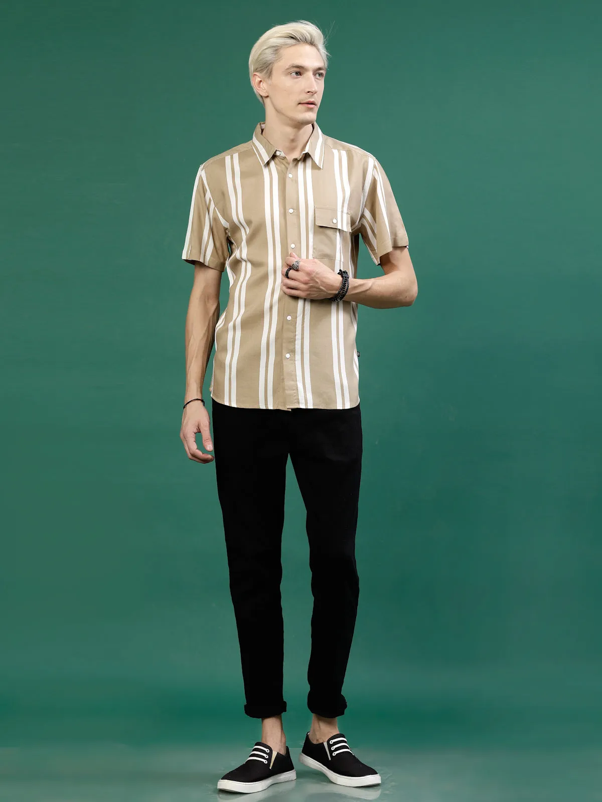 Men's Slim Fit Striped Rayon Shirt